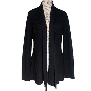 Eileen Fisher 100% Wool Black Open Front Cardigan Minimalist Quiet Luxury